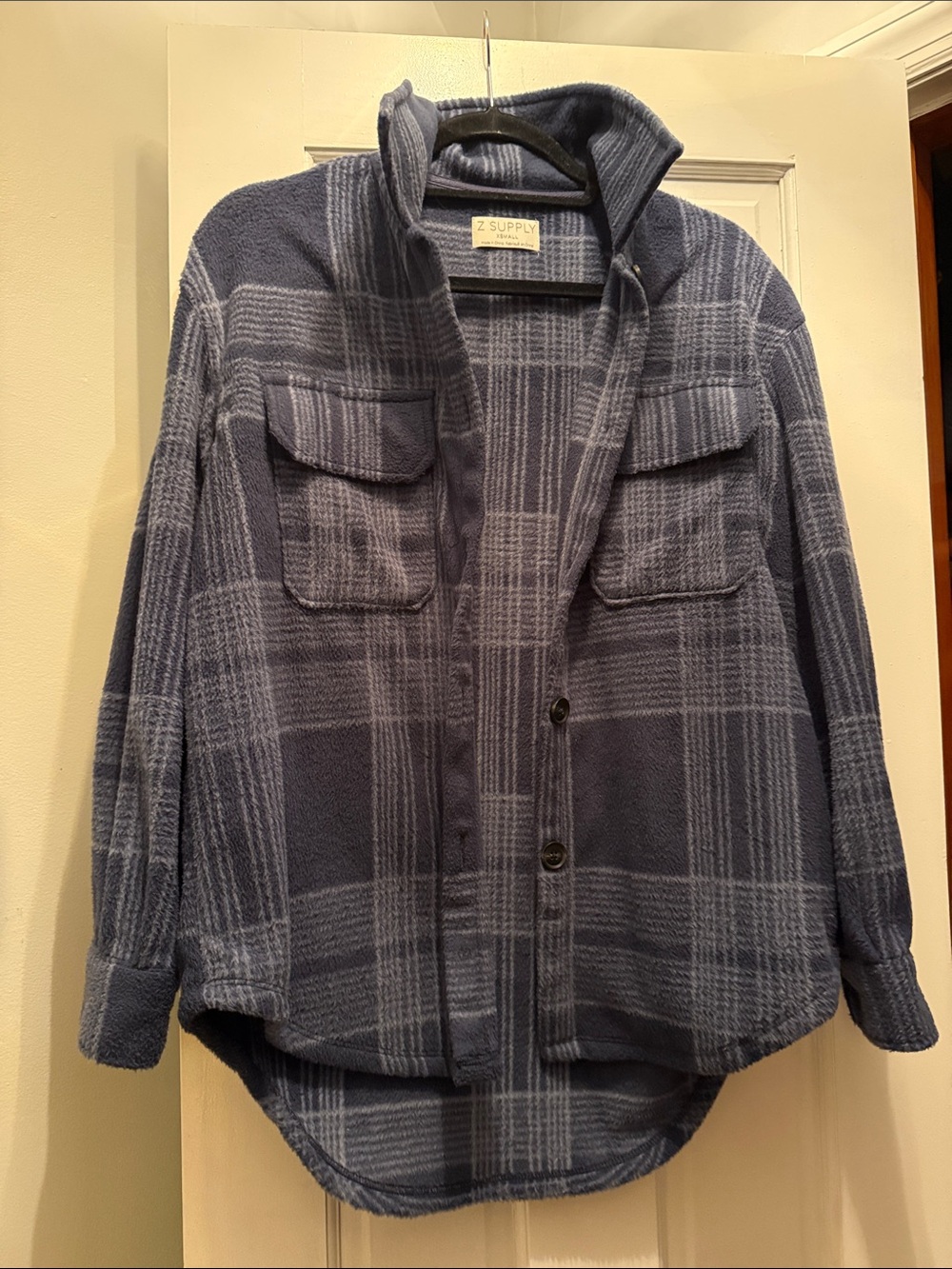 Z Supply Navy and Light Blue Plaid Fleece Shacket